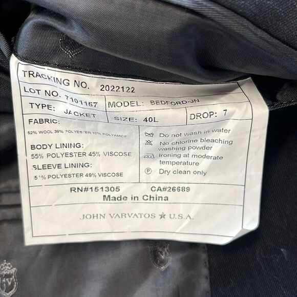NWOT JOHN VARVATOS | STAR U.S.A. Bedford-JN Wool-Blend Suit Jacket 40L - Picture 7 of 9